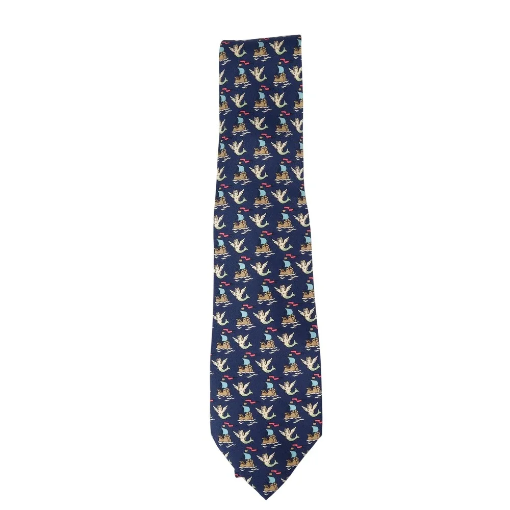 Hermès‎ Silk Tie Navy Winged Mythological Creatures Chimera Novelty France 7530